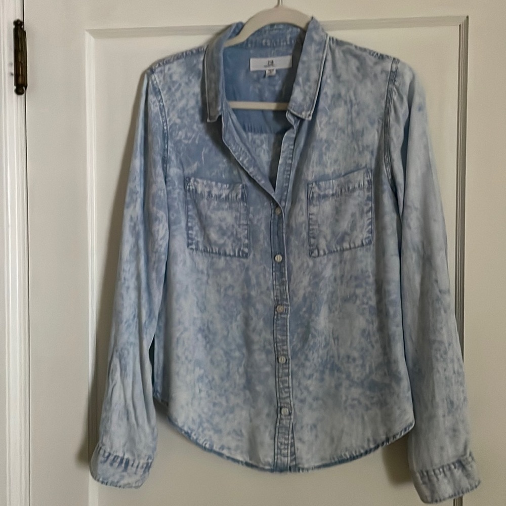 Light blue wash lightweight chambray shirt by Thread Supply. Medium